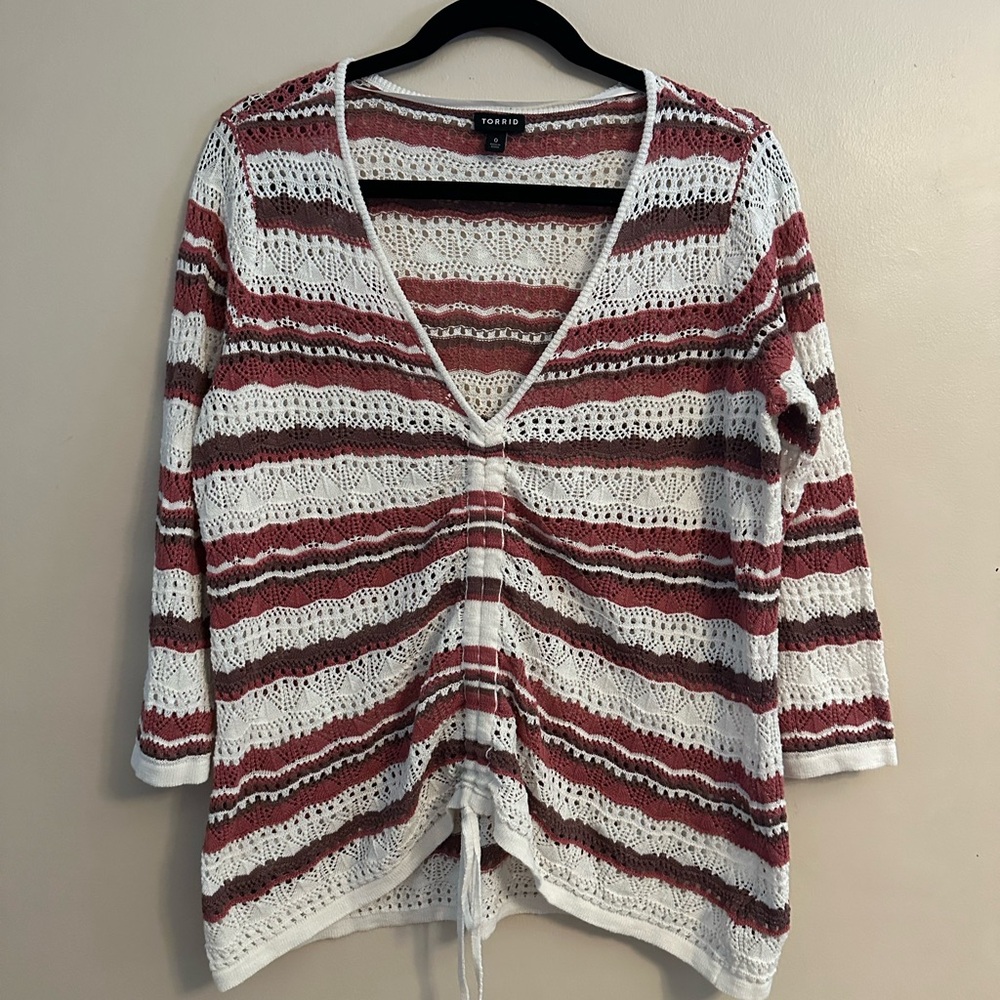 Torrid Lace Knit Top in Pink and White
